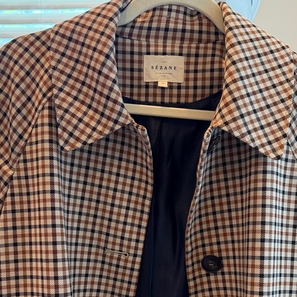 Sezane Women's Gabriel Coat in Beige, Black and Camel Checks - Picture 4 of 7